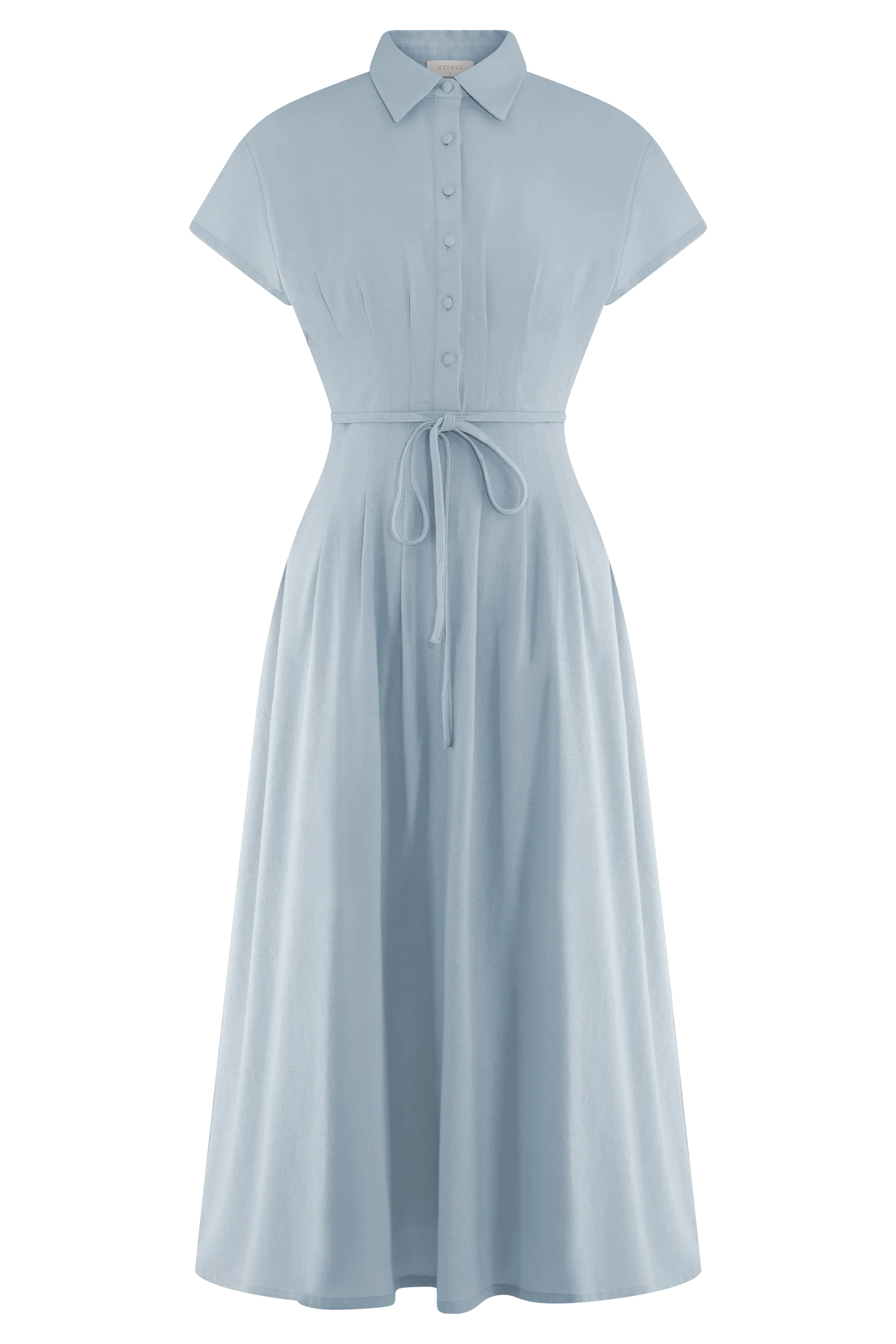 Aysha Buttoned Linen Midi Dress Cornflower Blue