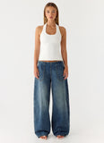 Seethal Low Rise Washed Denim Jeans Mid Wash Blue