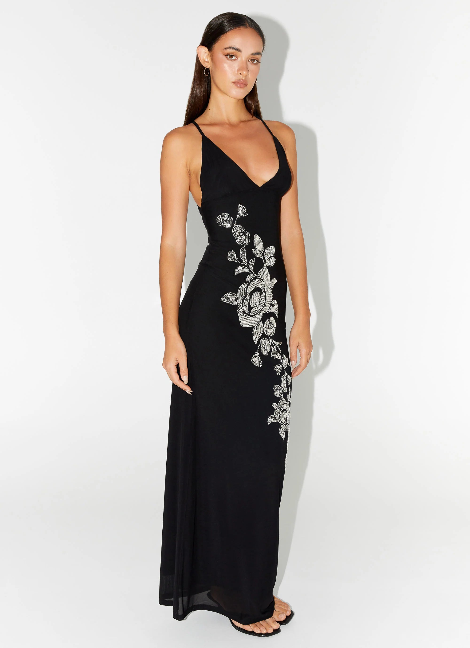 Beki Beaded Mesh Maxi Dress Black