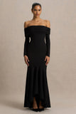 Everlasting Black Bardot Neck Maxi Dress With Pleated Detailing