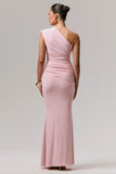 Mardi Pink Asymmetric Maxi Dress With Ruching