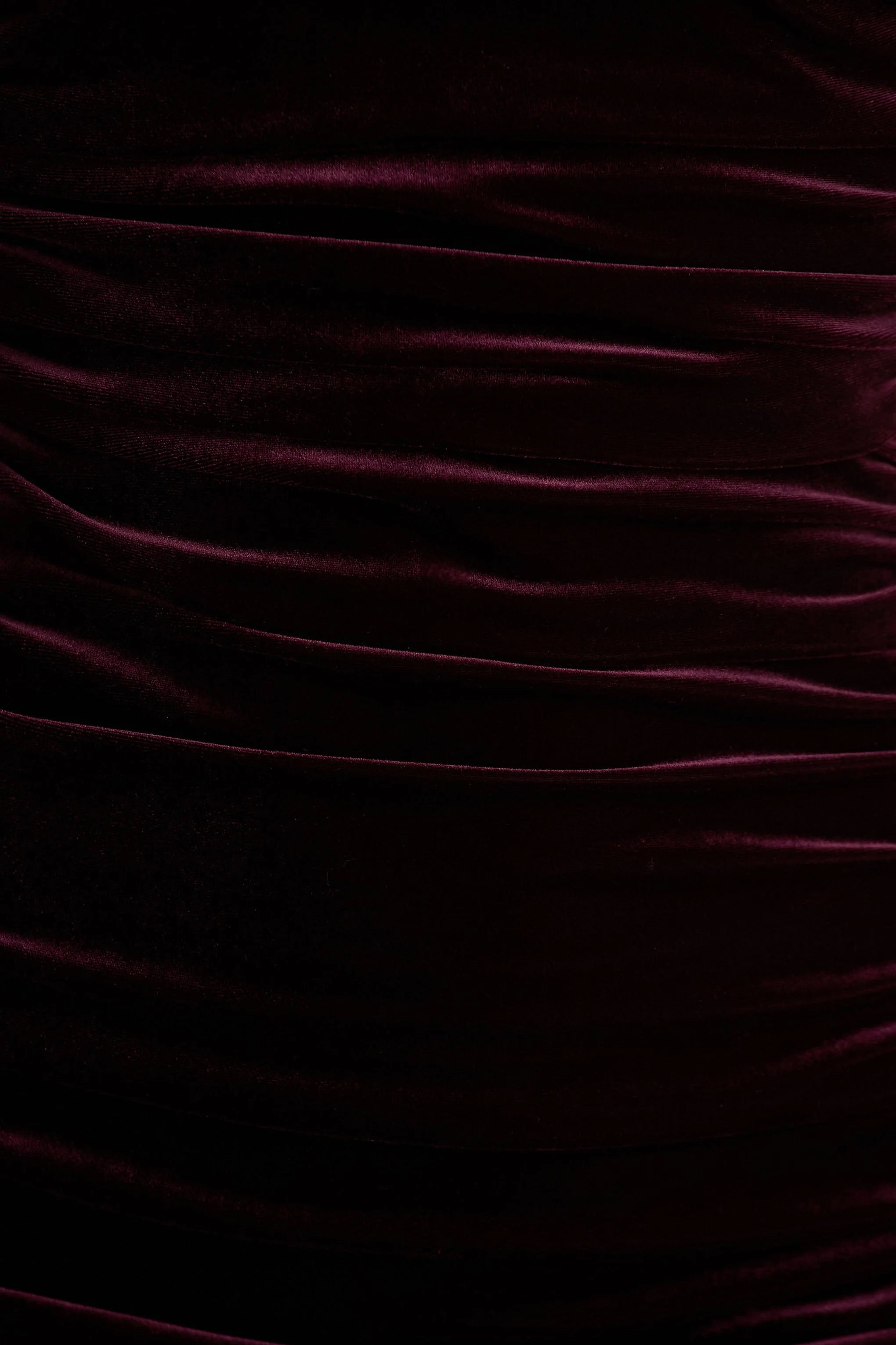 Treat Burgundy Velvet Asymmetric Neck Maxi Dress With Ruched Detailing
