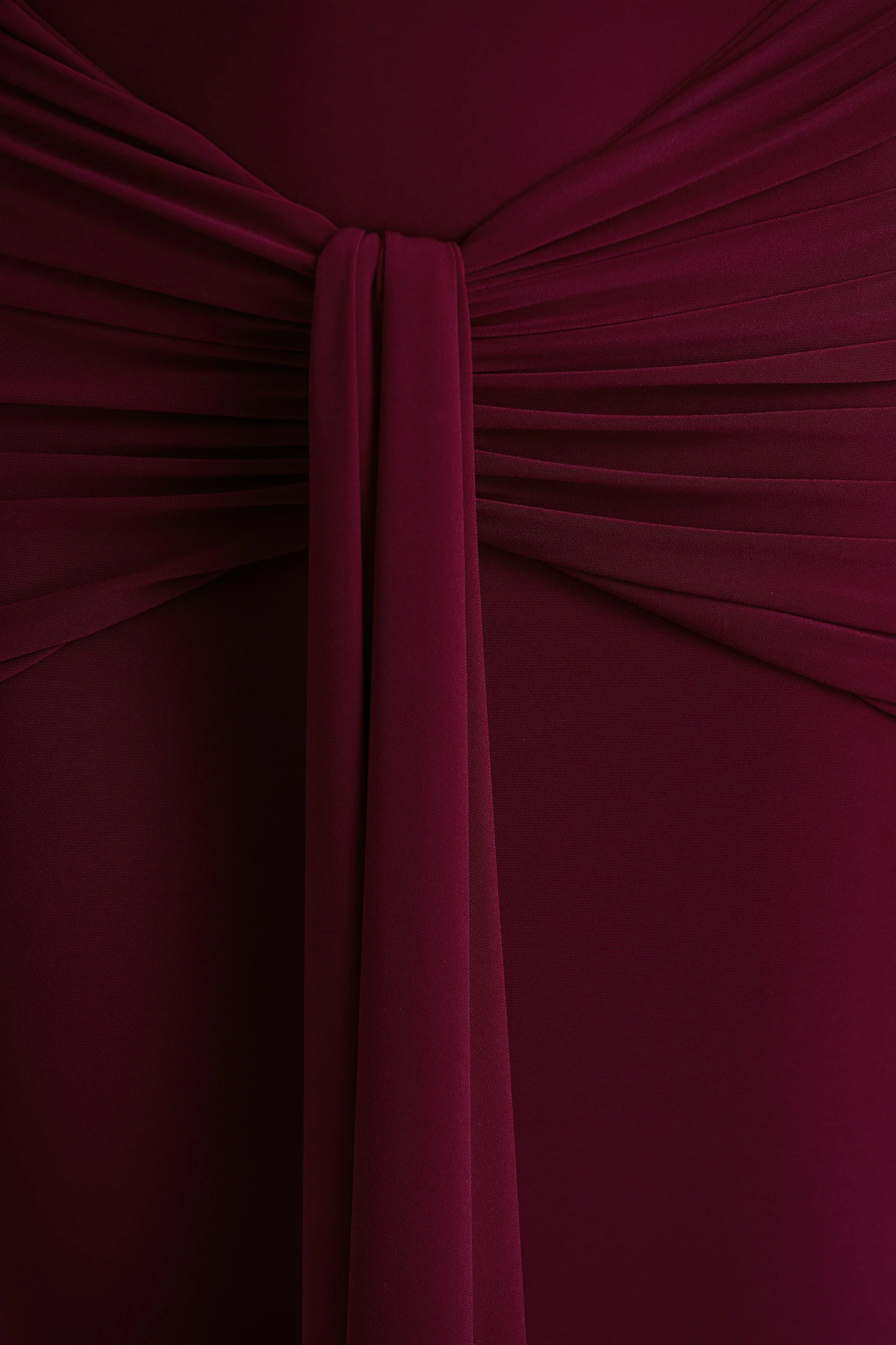 Envisioned Burgundy Bardot Neck Maxi Dress With Gathered And Drape Detail