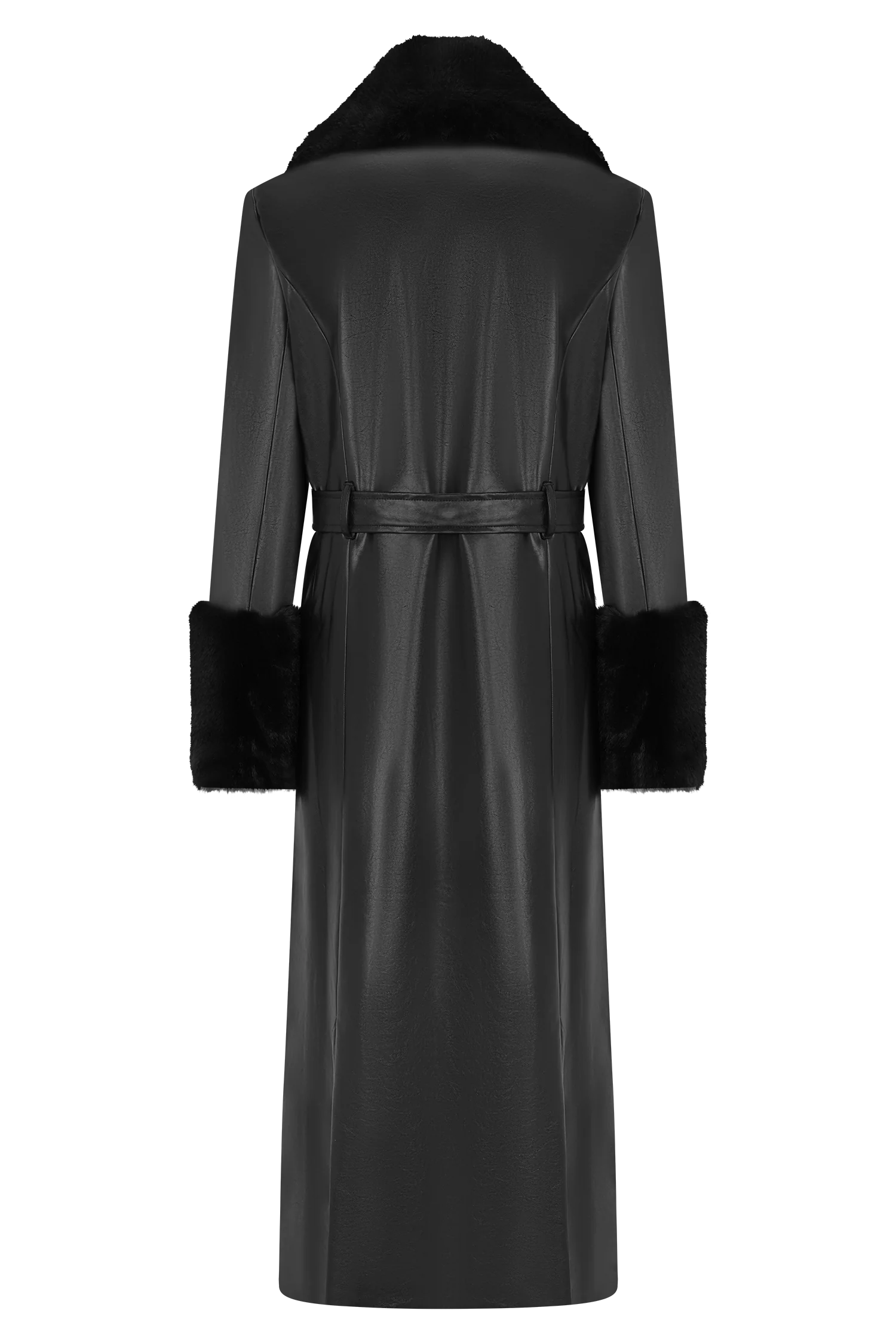 Bec Faux Leather Trench Coat With Faux Fur Black