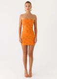 Push Back Beaded Sequin Mini Dress Orange