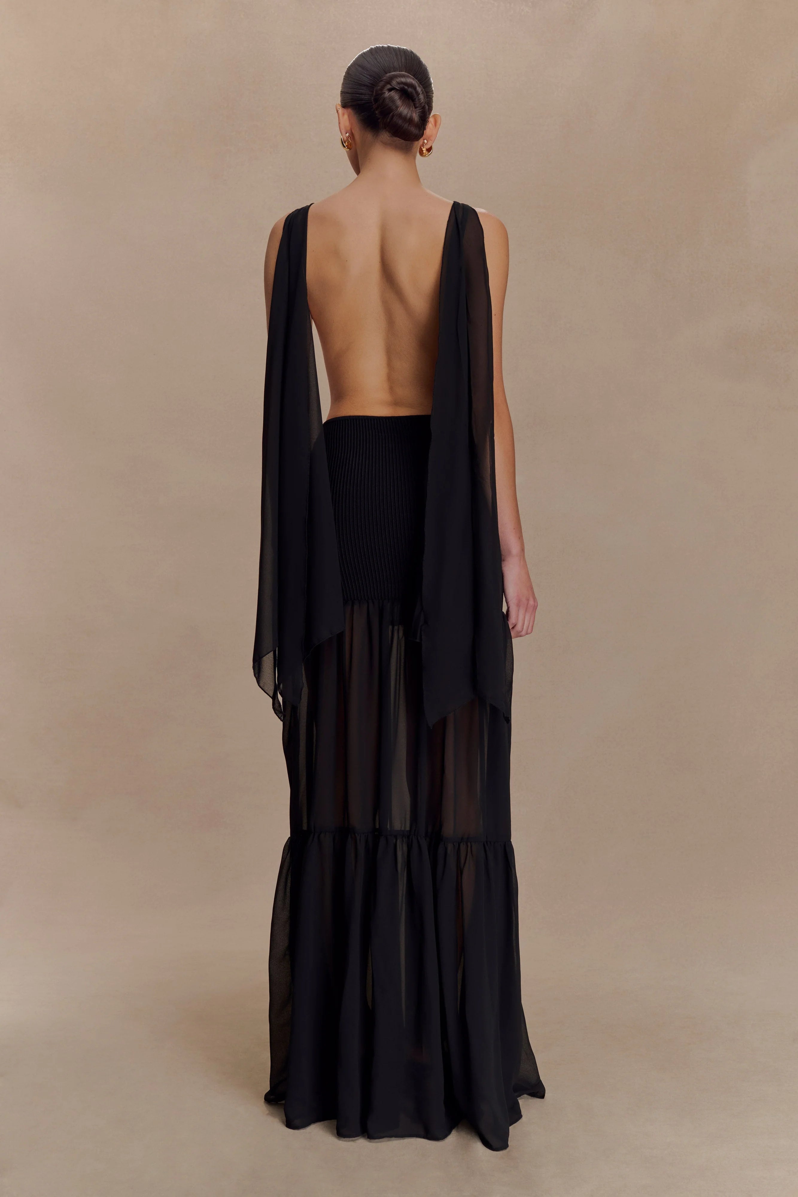 Haille Knit Chiffon Maxi Dress Black