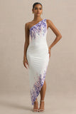 Sybil Wisteria Floral Print Asymmetric Midi Dress
