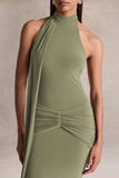 Hyla Green High Neck Maxi Dress With Sash Detail