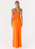 Sassafras Beaded Flower Strapless Maxi Dress Orange