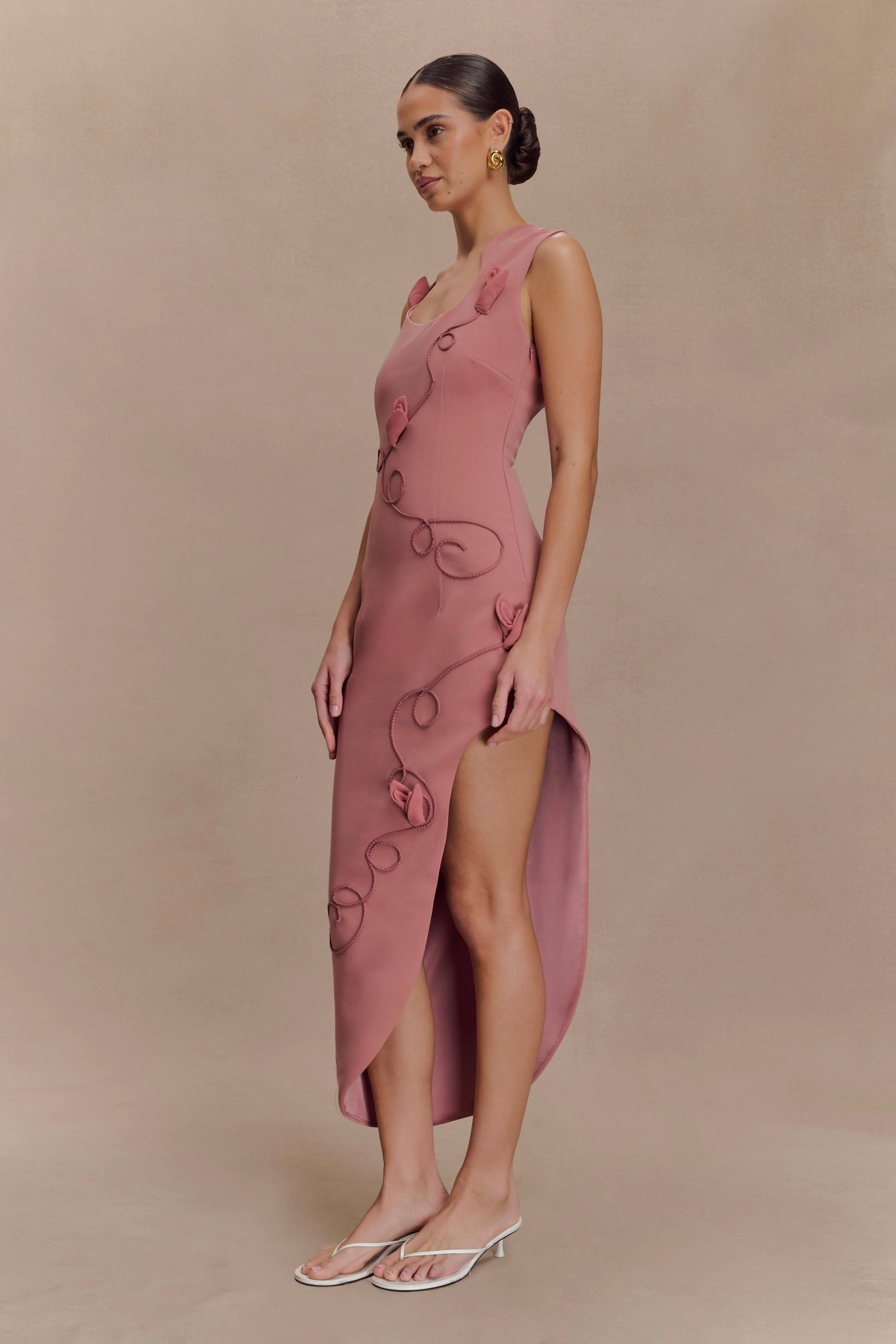 Virginia Suiting Embroidered Midi Dress Burnt Rose