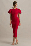 Dakota Red Puff Sleeve Midi Dress