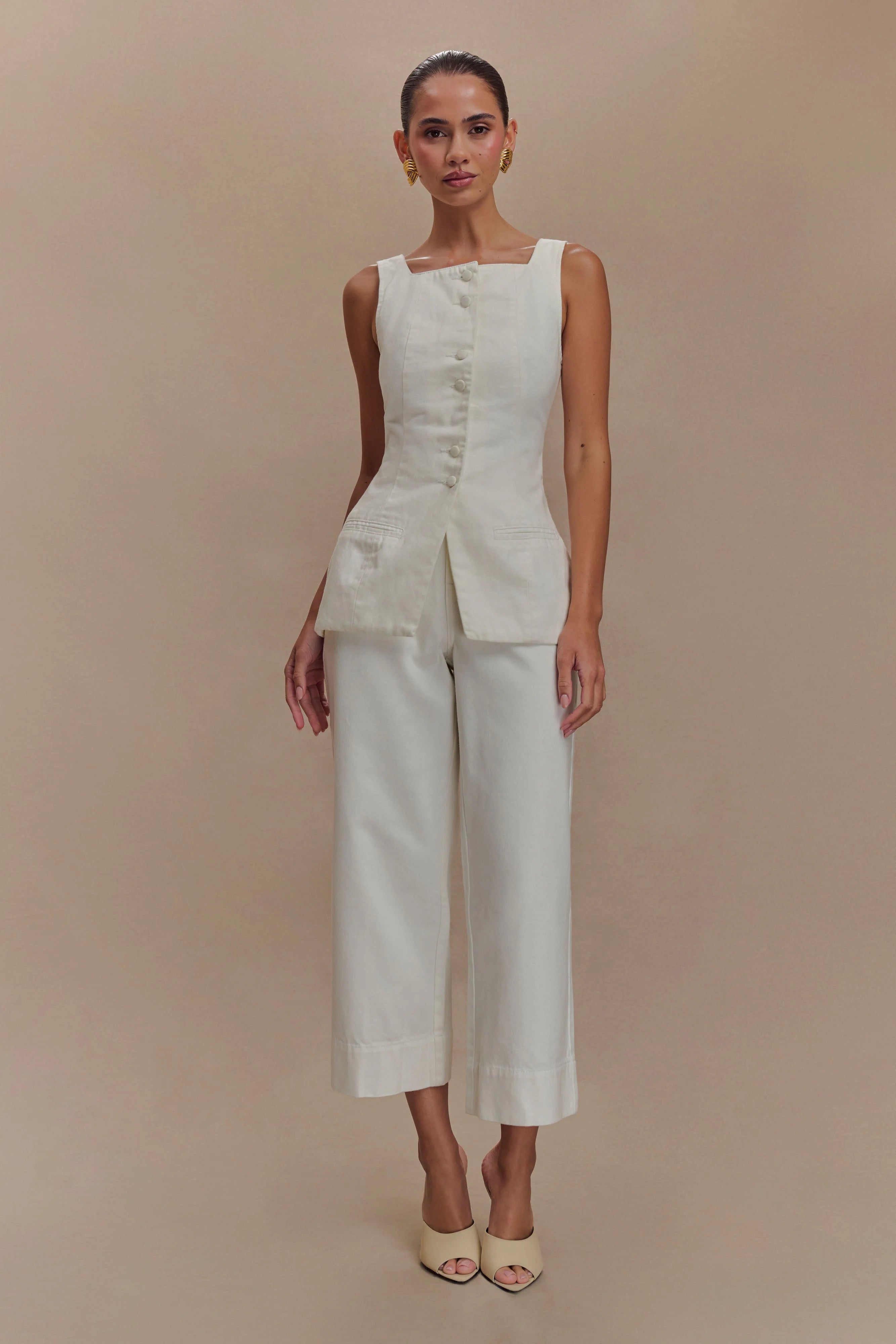 Kaitlyn Cropped Wide Leg Jeans White