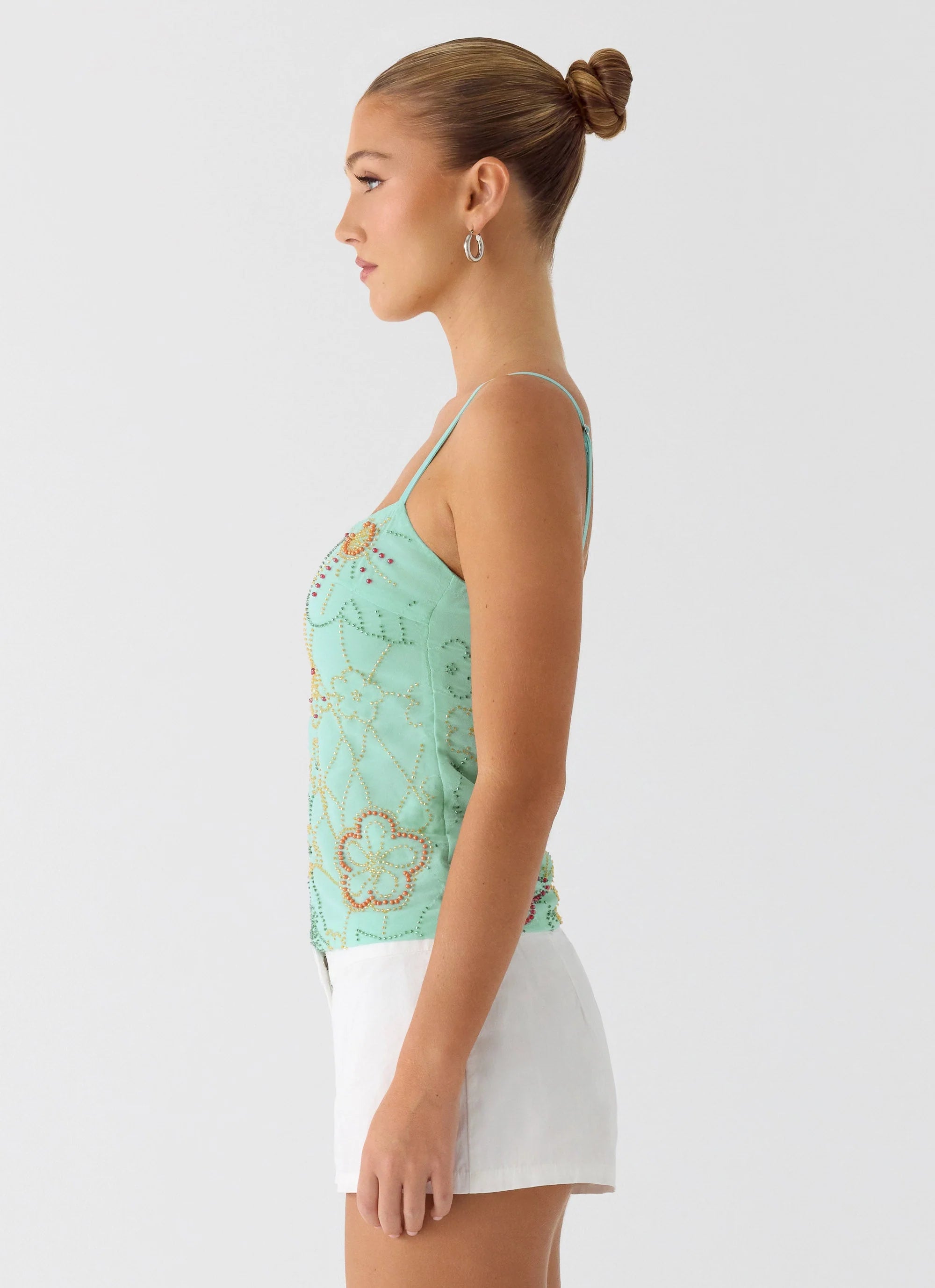 Be Alright Beaded Top Turquoise