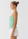 Be Alright Beaded Top Turquoise