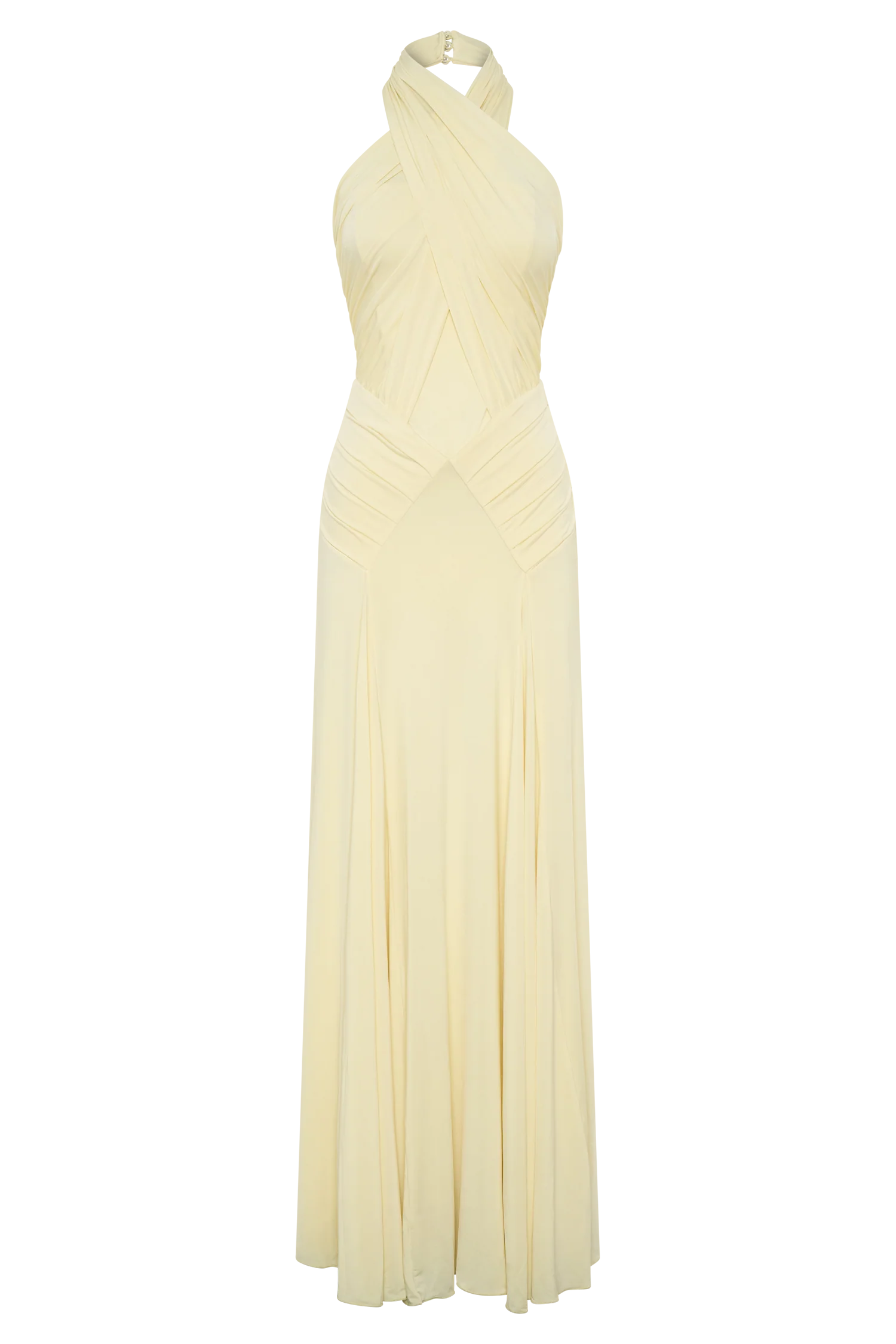 Indira Gathered Slinky Halter Maxi Dress Lemon