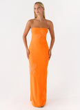Sassafras Beaded Flower Strapless Maxi Dress Orange