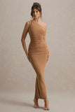Dalarie Brown One Shoulder Gathered Maxi Dress