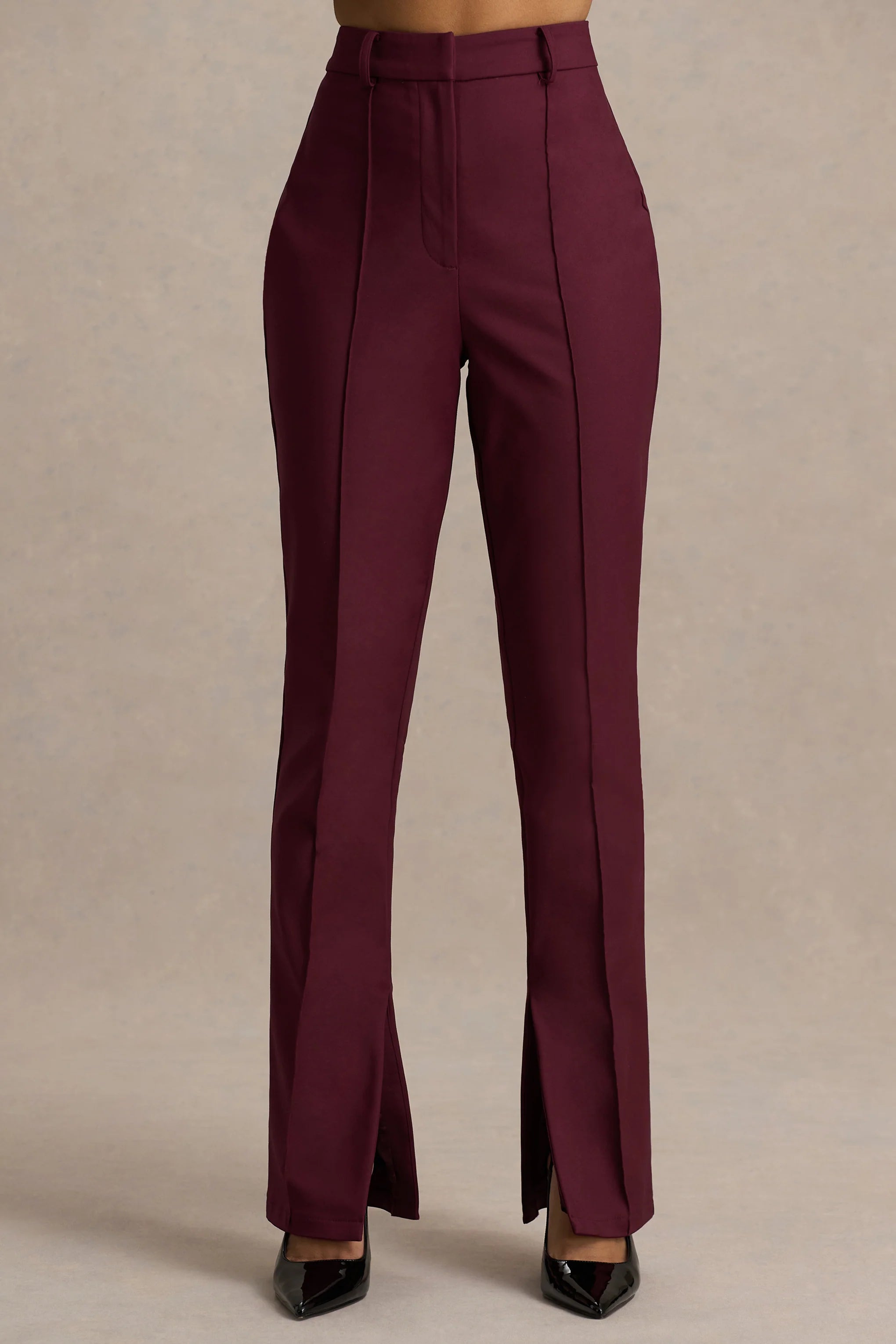 Wonder Woman Burgundy High Waist Tailored Trousers With Hem Split