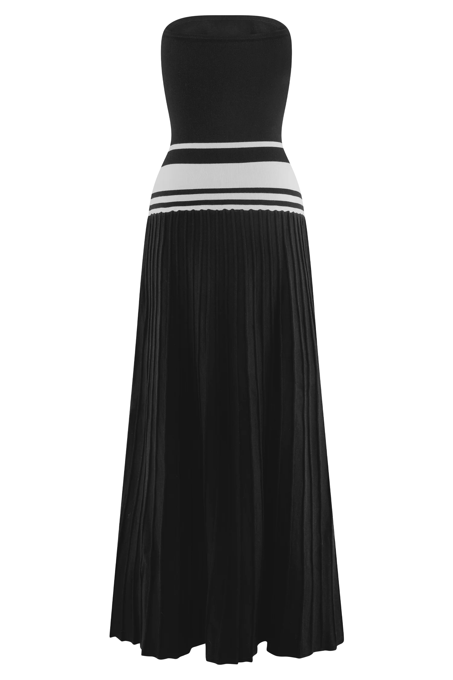 Solaris Strapless Contrast Knit Maxi Dress Black White