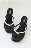 Selena Black Pearl Detail Thong Heels