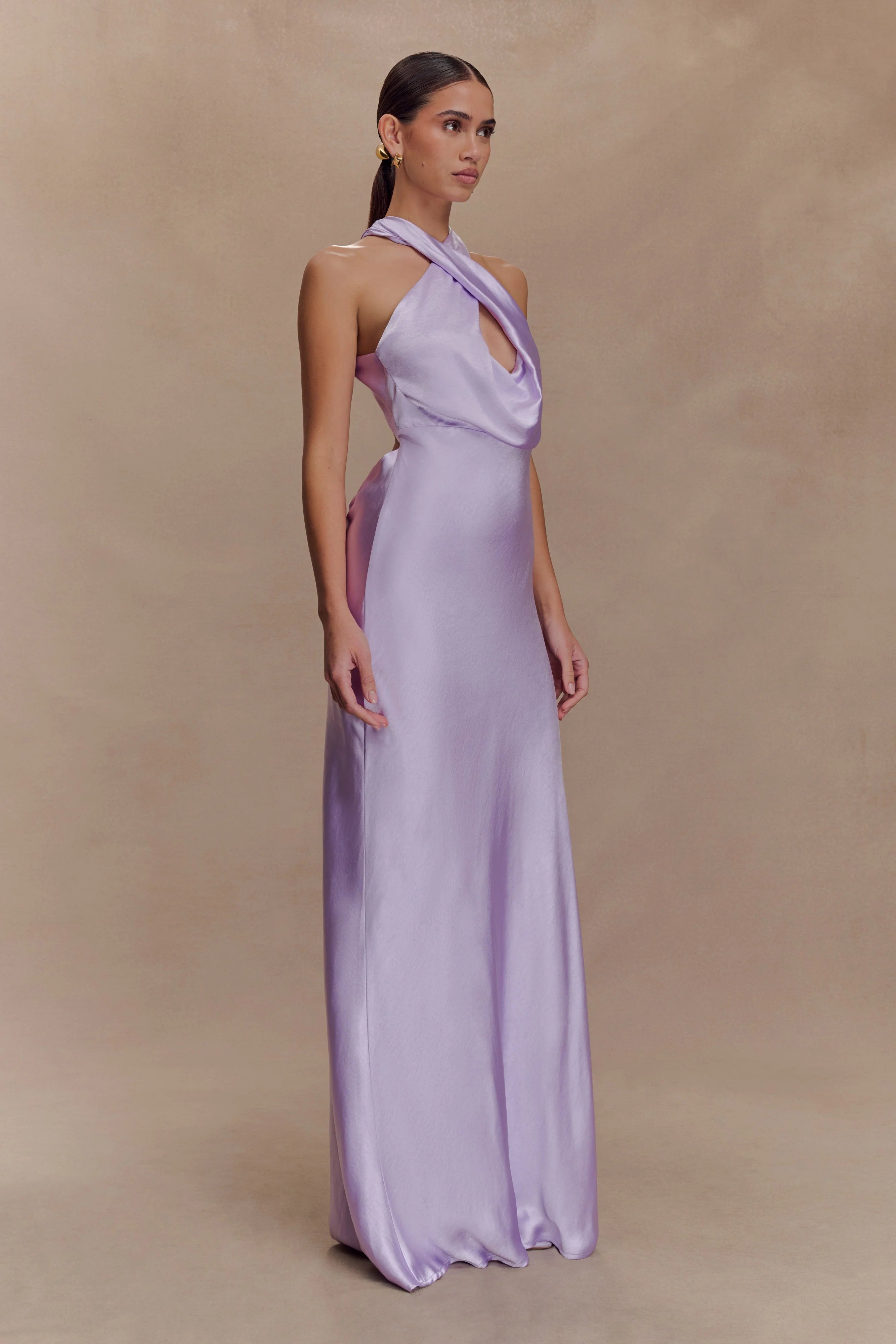 Phyllis Satin Halter Maxi Dress Lilac