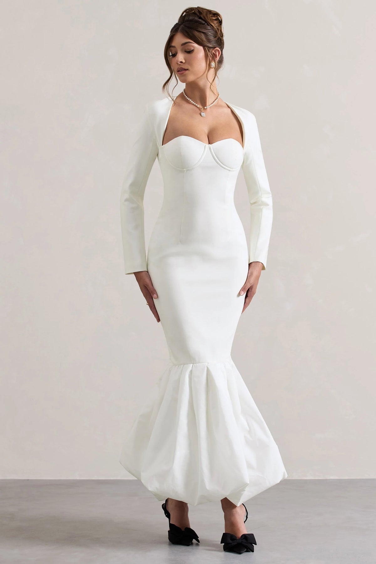 London Cream Sweetheart Maxi Dress With Volume Hem