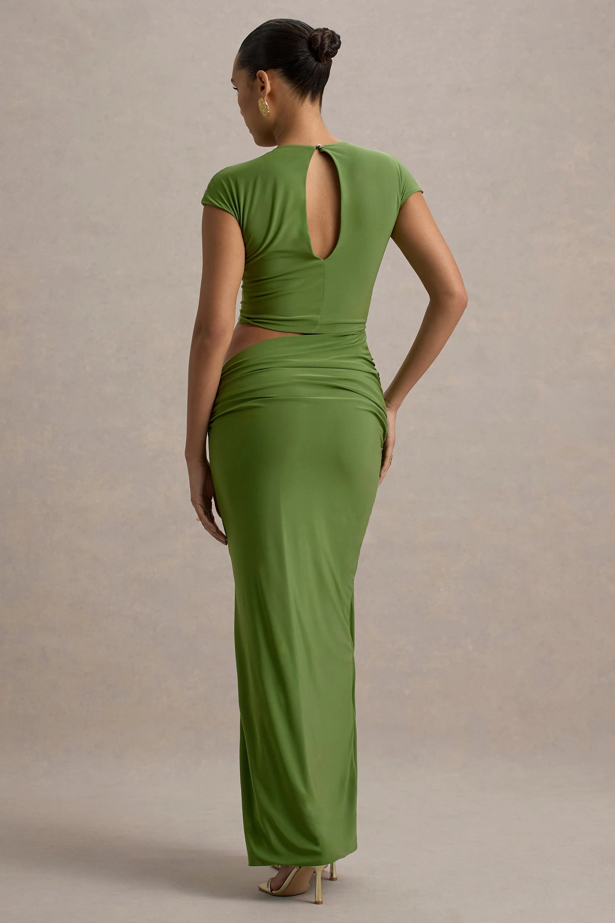 Pia Green Short Sleeve Maxi Dress With Cut Out