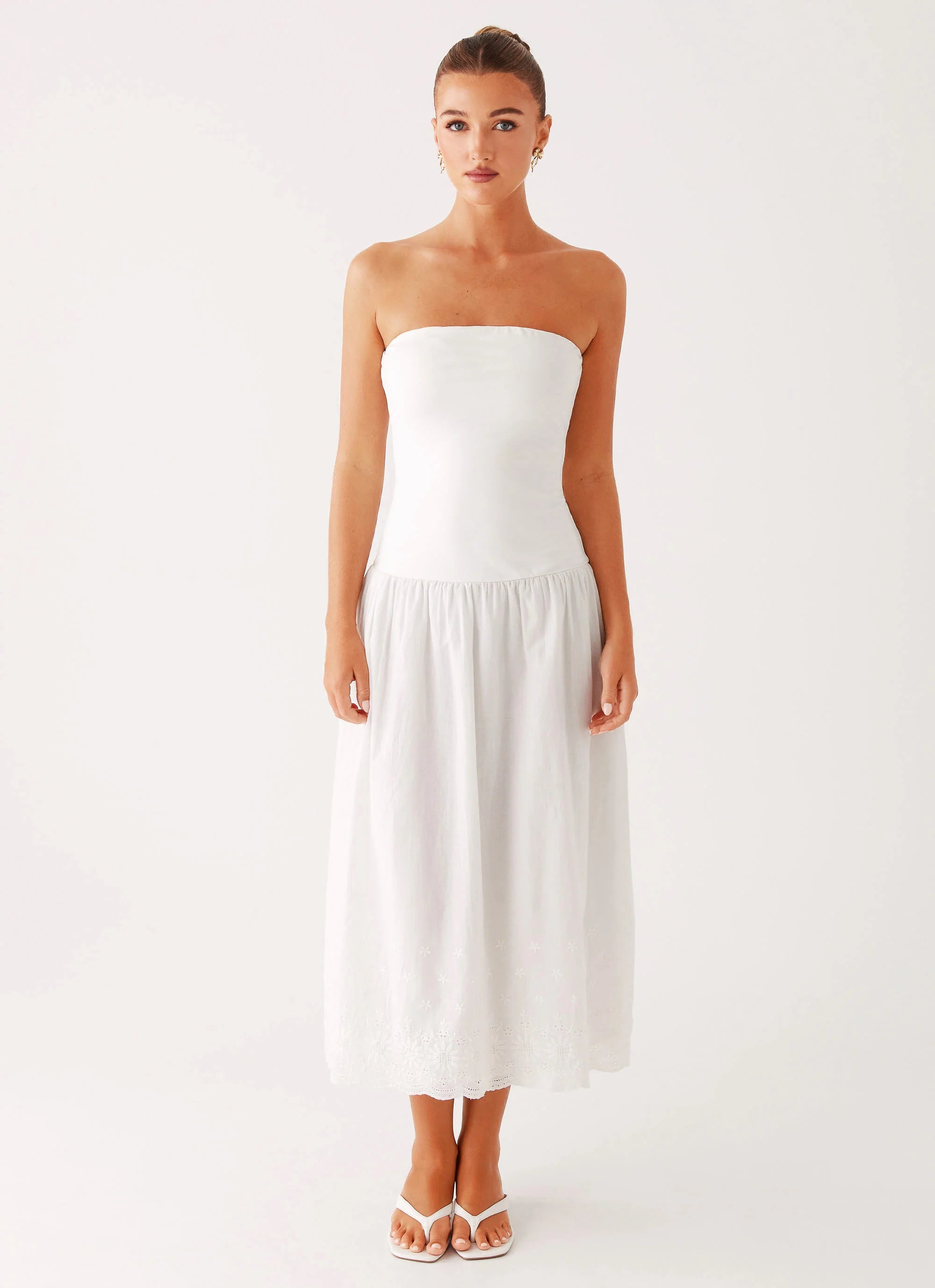 Cherry Skies Midi Dress White