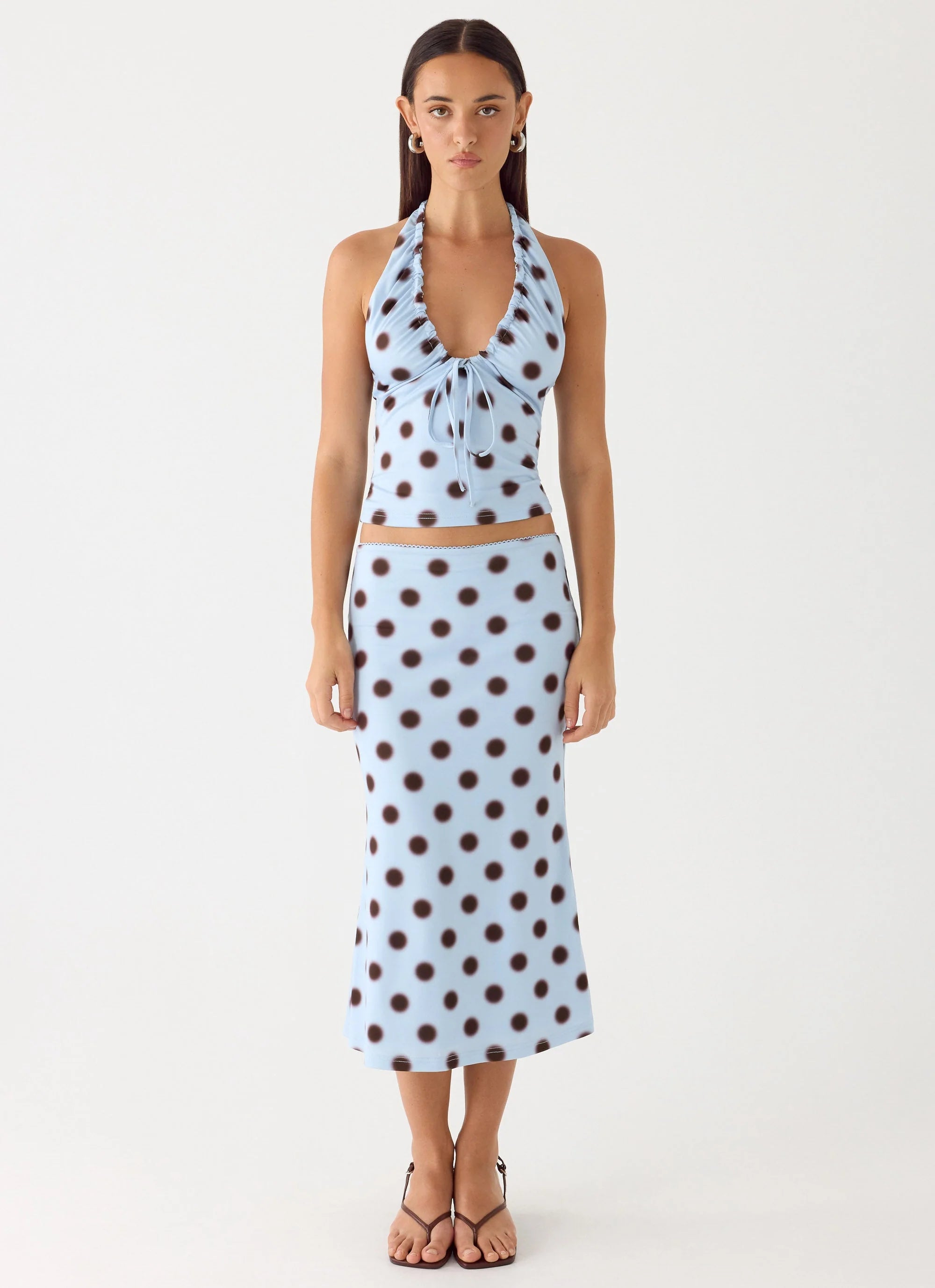 Ask You Twice Top Blue Mocha Dot