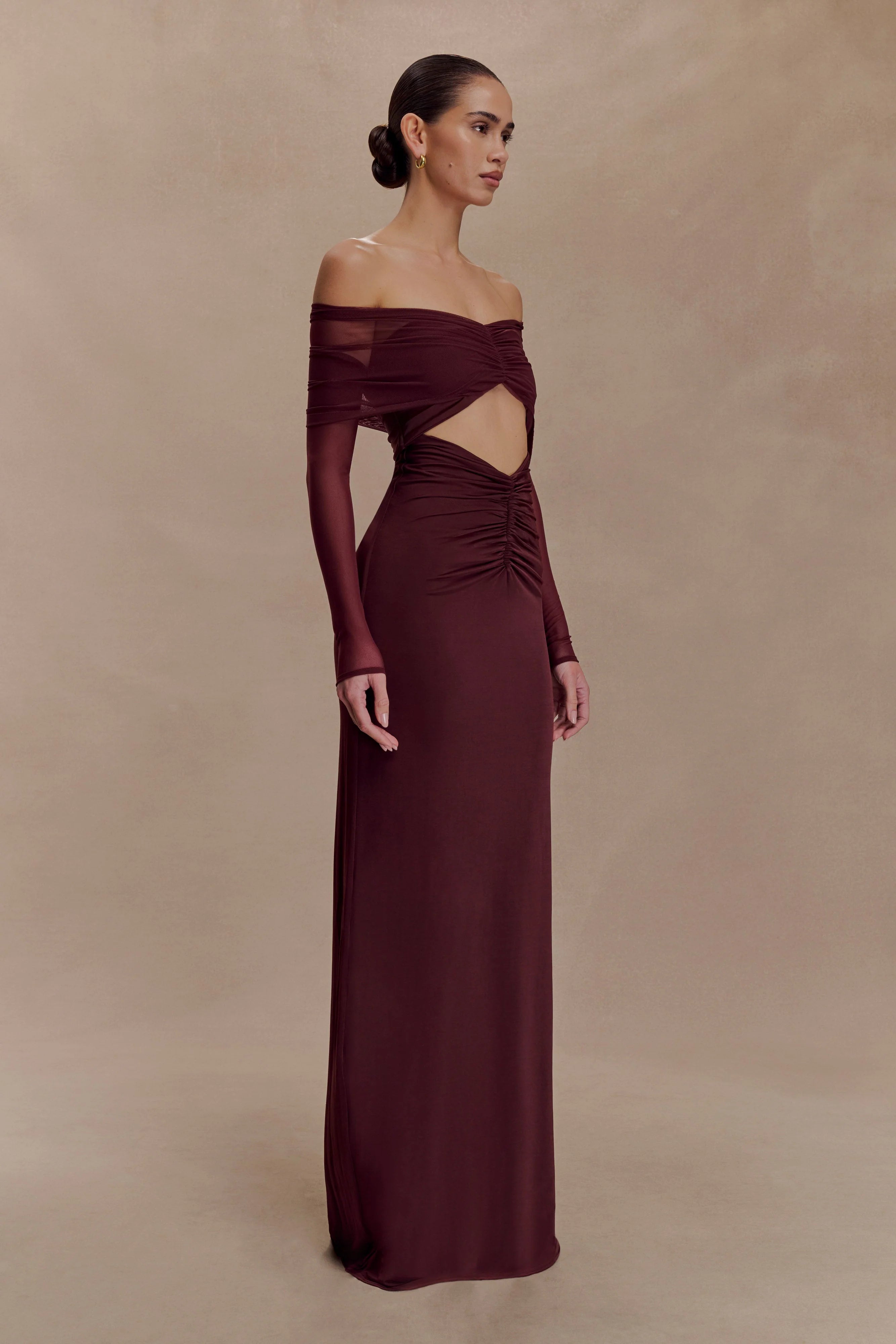 Rafaella Slinky And Mesh Maxi Dress Mahogany