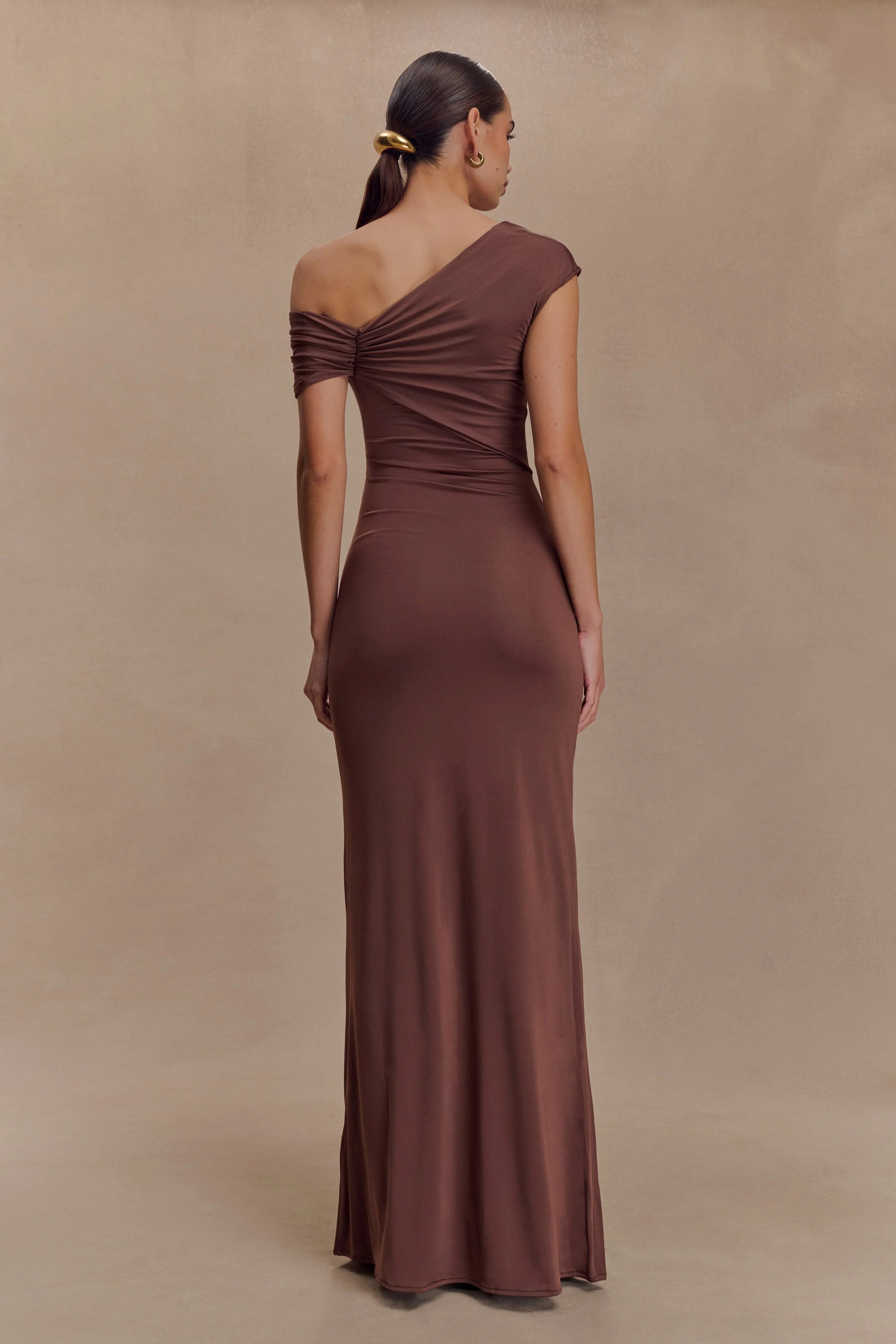 Ashford Asymmetrical Slinky Maxi Dress Chocolate