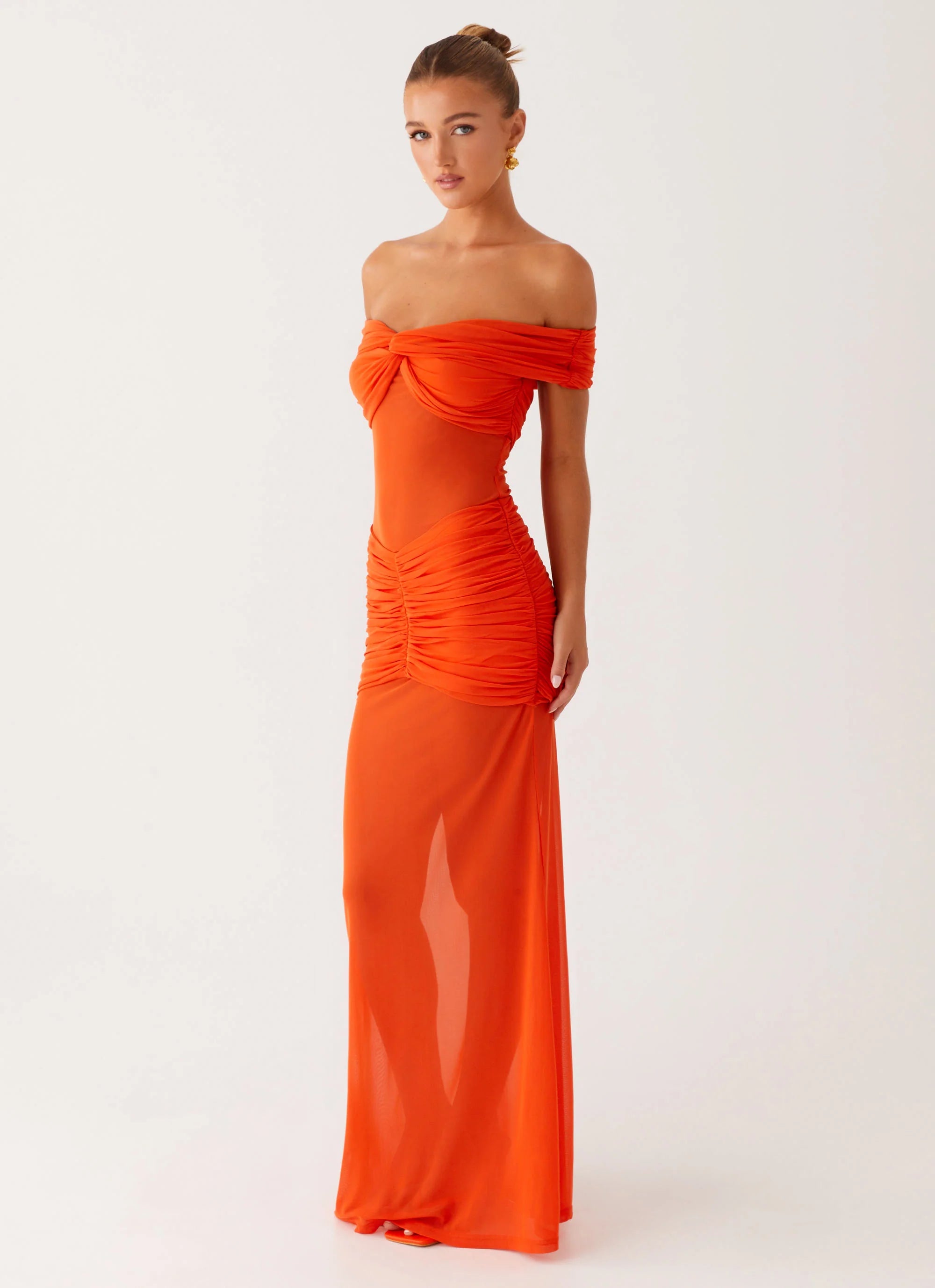 Charming Off Shoulder Maxi Dress Orange