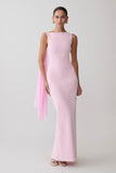 Farid Bandage Midi Dress With Chiffon Baby Pink