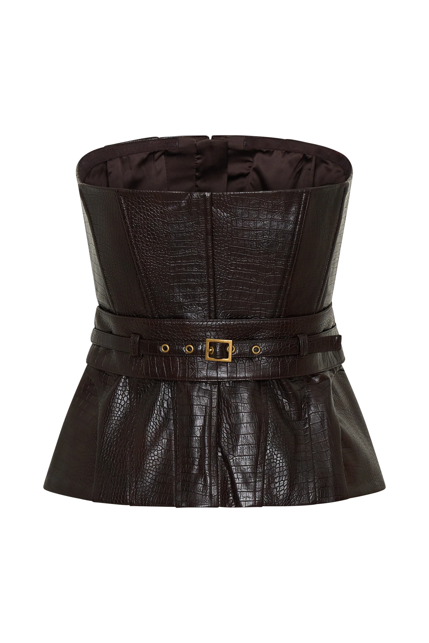 Thalia Faux Leather Boned Corset Dark Chocolate