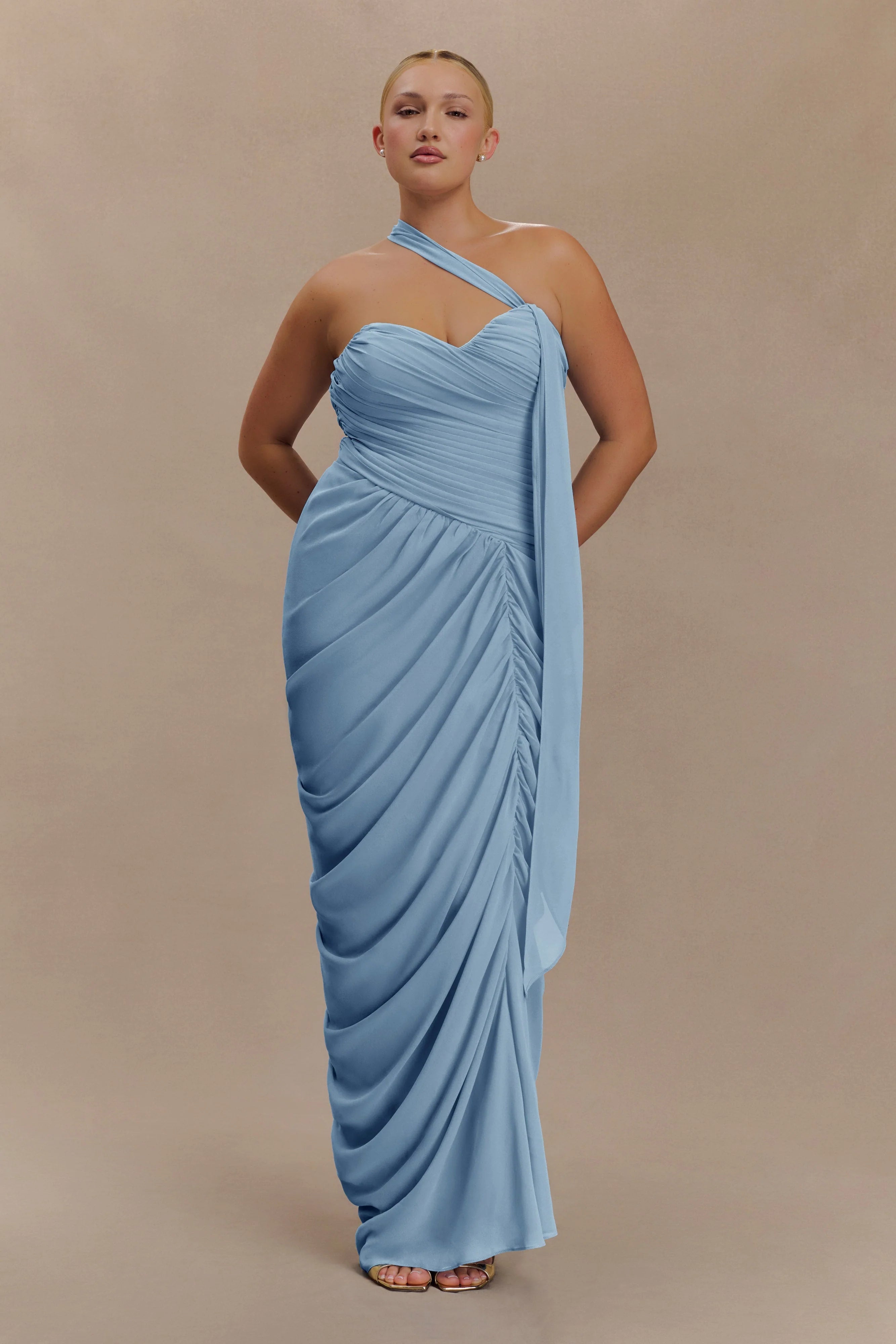 Micaela Chiffon Gathered Maxi Dress Alaskan Blue