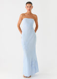 Sassafras Beaded Flower Strapless Maxi Dress Blue