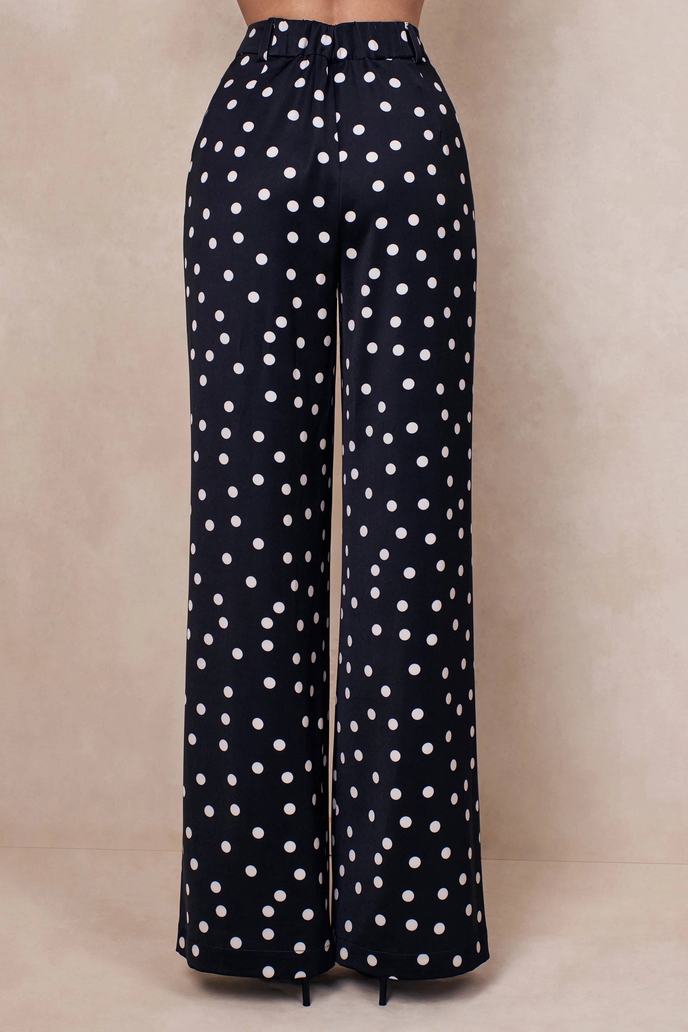 Seloria Black White Satin Polka Dot Wide Leg Trouser