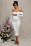 Neva White Bardot Twist Maternity Midi Dress