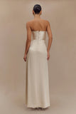 Larissa Satin Maxi Dress With Ruched Petals Blush Gold