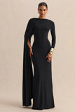 Halina Black High Neck Maxi Dress With Cape Sleeve