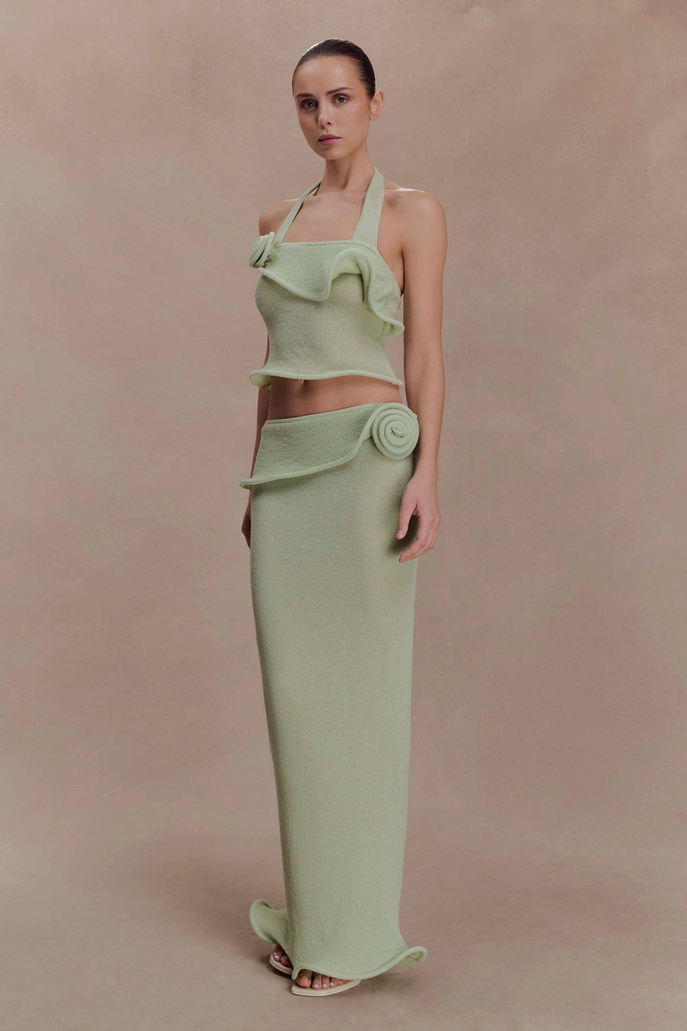 Samira Knit Wired Maxi Skirt Pastel Green