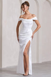 Kimberly White Bardot Satin Maxi Dress