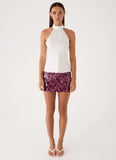 Malayah Sequin Mini Skort Plum