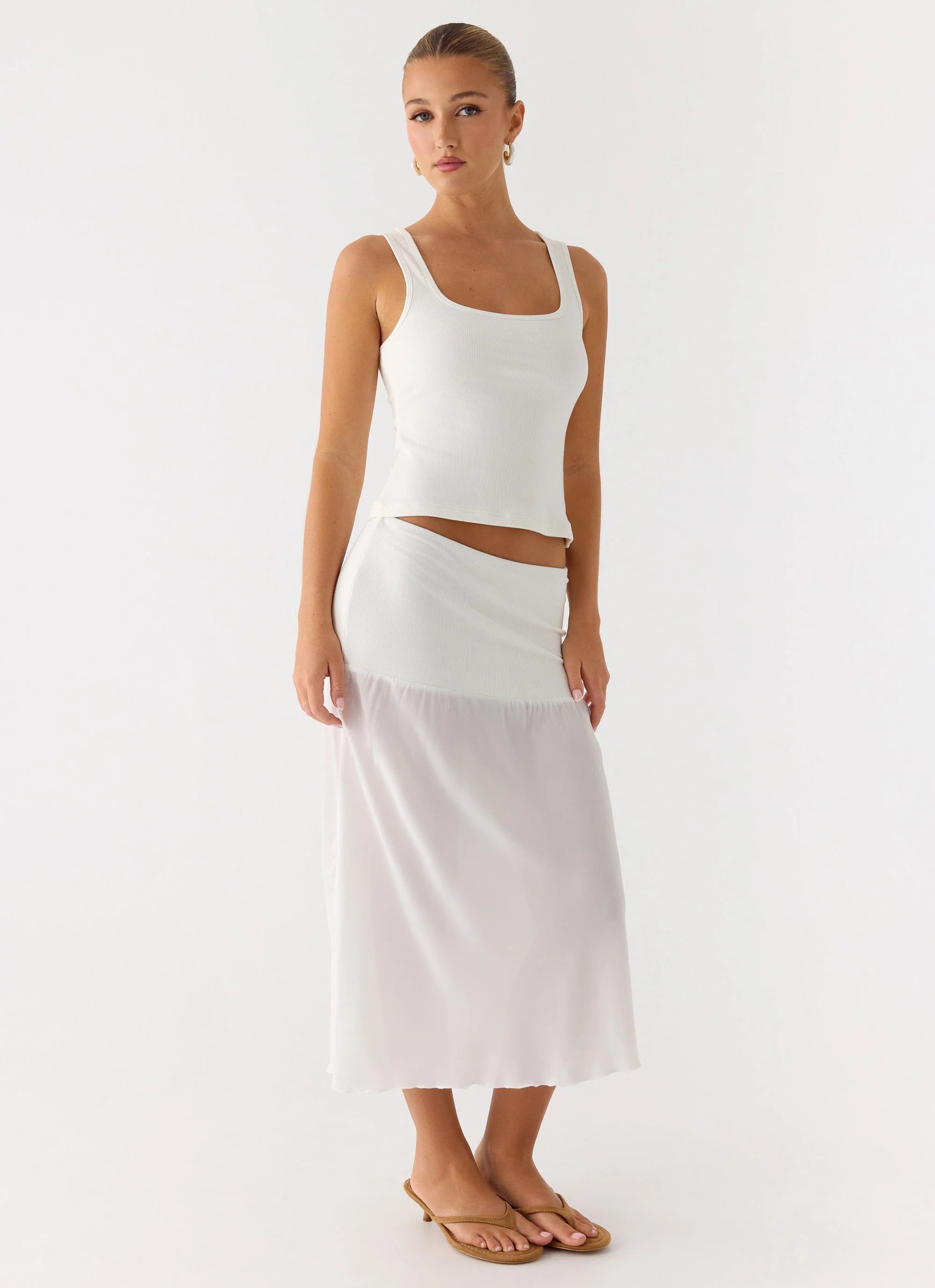 Connect My Heart Midi Skirt White