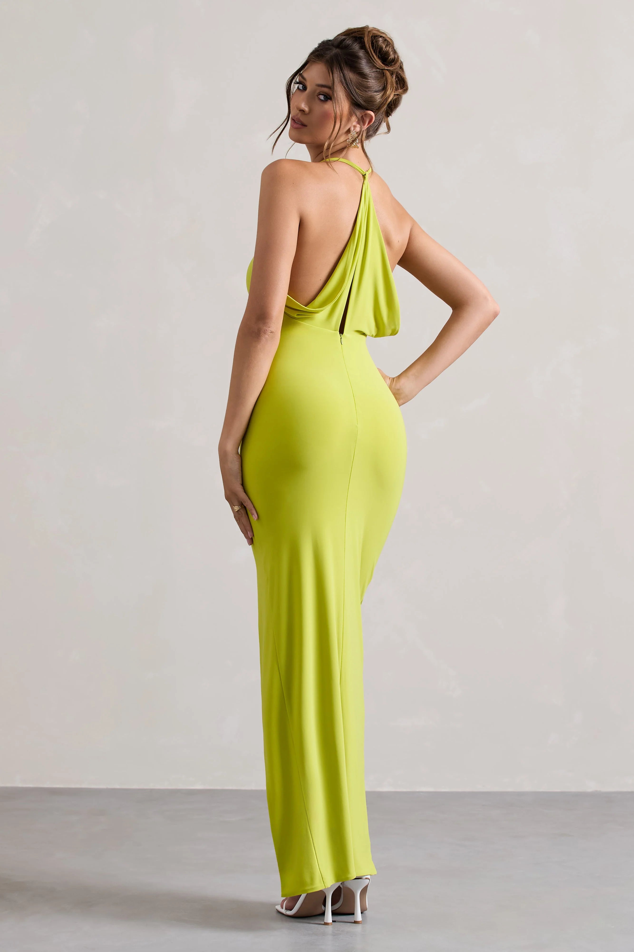 Domenica Lime Green Halter Neck Wrap Maxi Dress