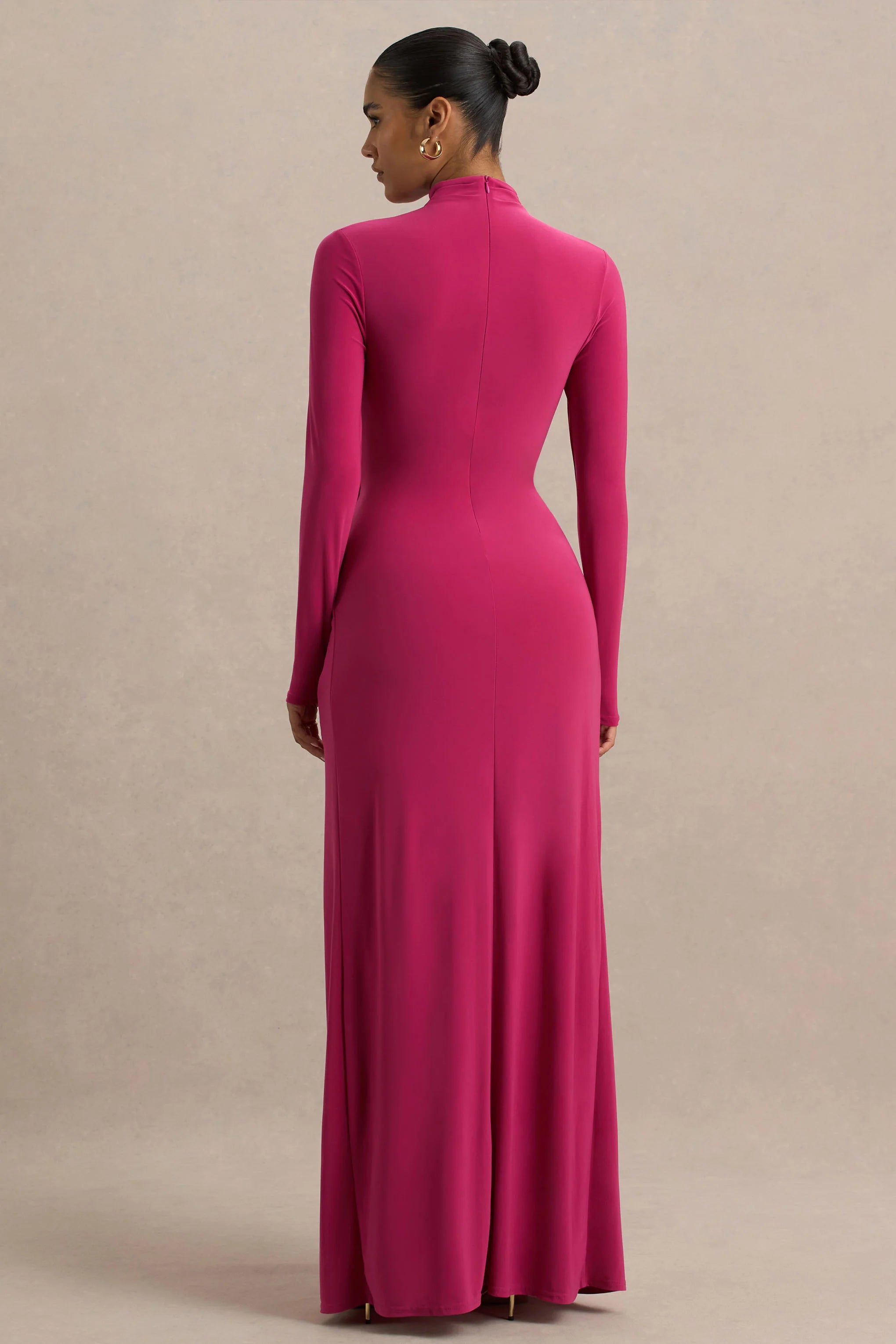 Hourglass Hot Pink Long Sleeve Twisted Maxi Dress With Split