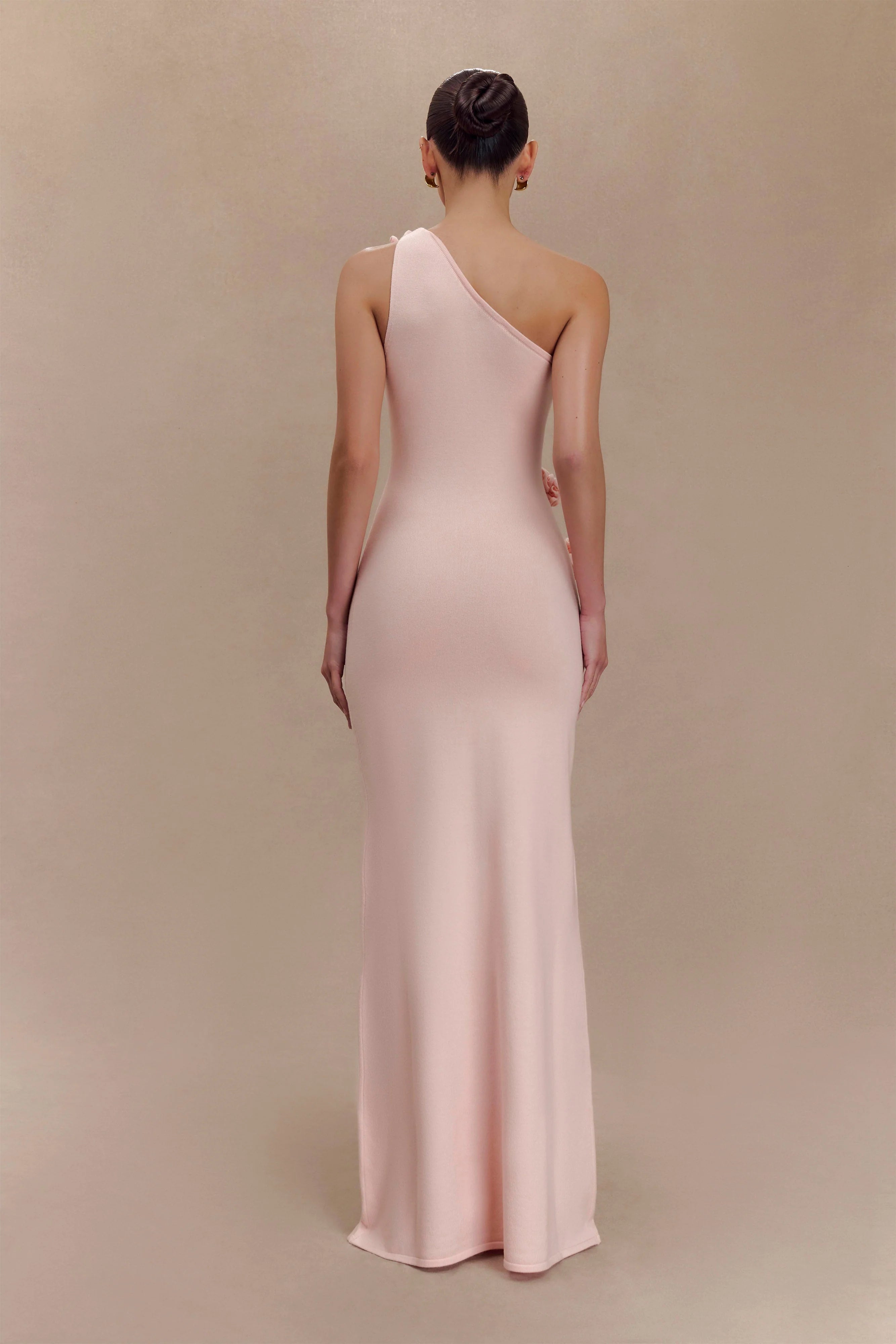 Paloma One Shoulder Knit Maxi Dress With Flowers Baby Pink