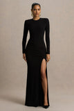 Liora Black Crew Neck Maxi Dress With Front High Split
