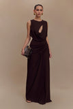 Oria Chiffon Maxi Dress Cacao Brown