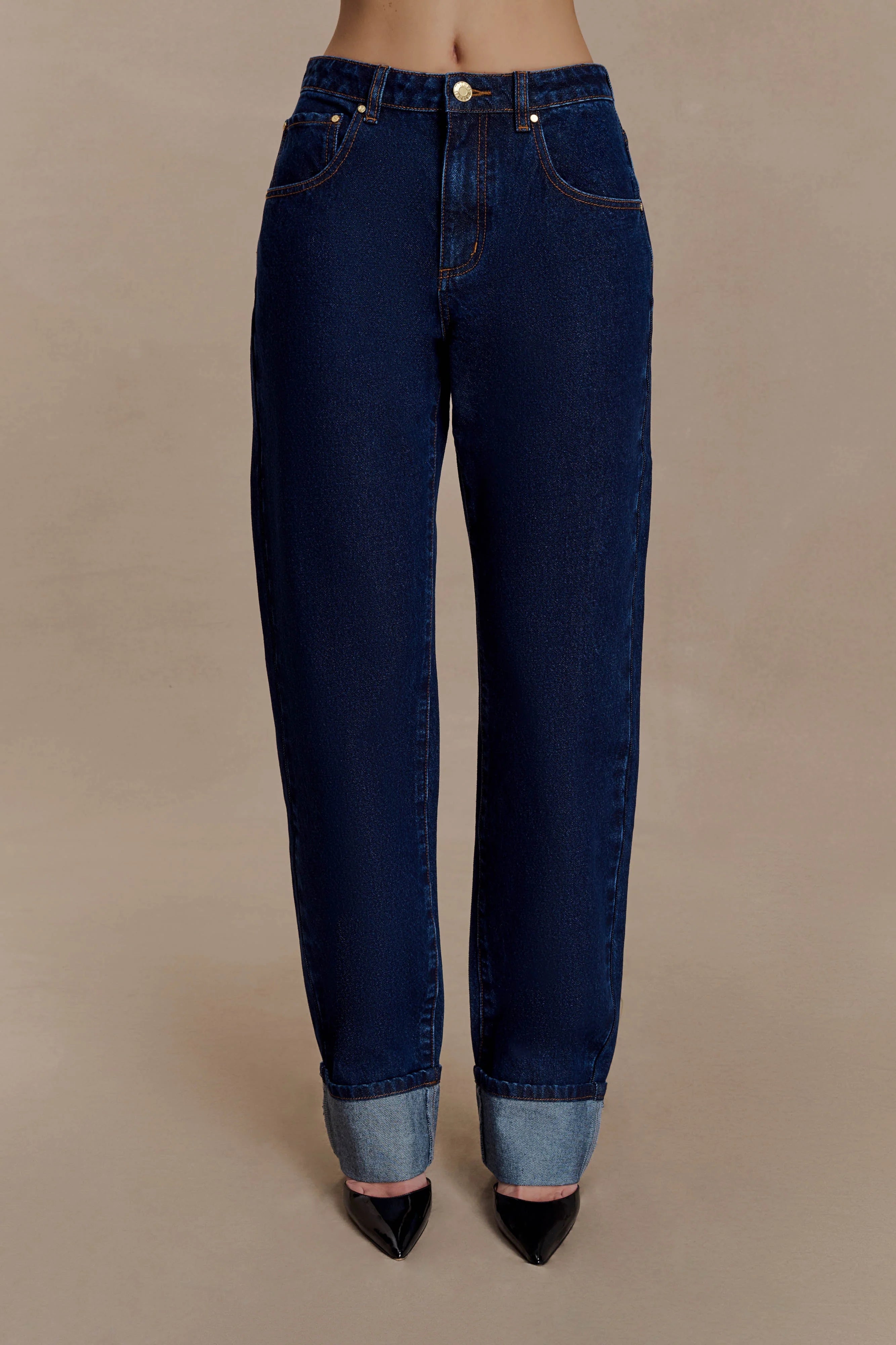 Kirralee Straight Leg Cuffed Jeans Indigo Blue